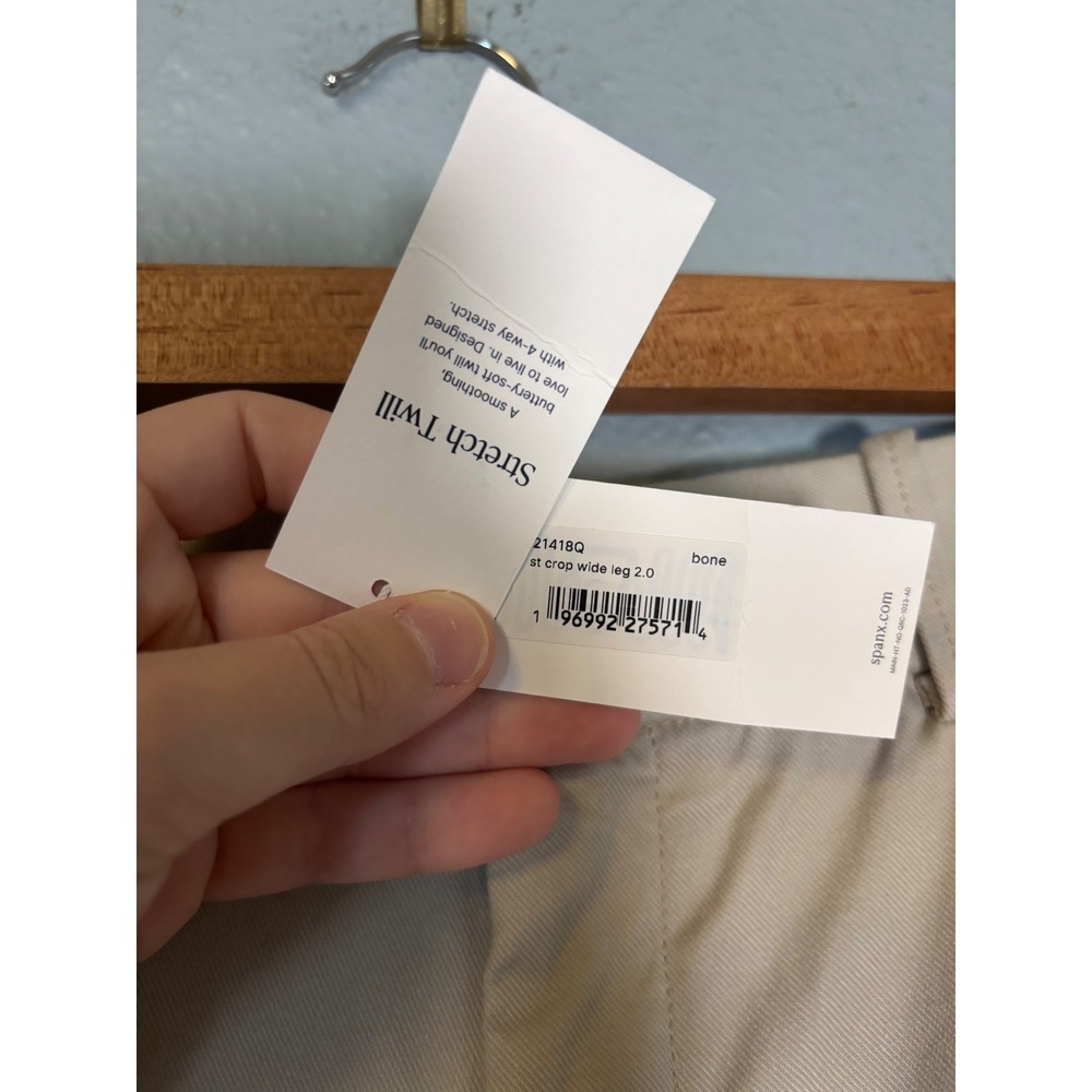 NWT Spanx Stretch Twill Cropped Wide Leg Pant 2.0 Bone Beige Size M Petite - Picture 5 of 10